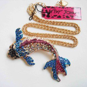 NWT CRYSTAL MULTI COLORED KOI FISH NECKLACE BROOCH
